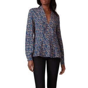 Derek Lam Blue Floral Printed Blouse V Neck Size 44‎ / US 8